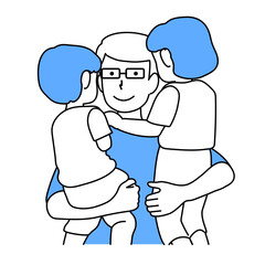 2人の子供を抱き抱える父親イラスト