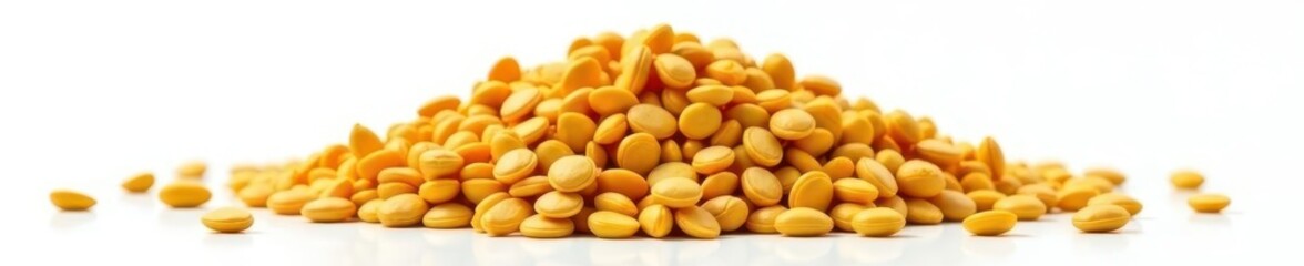 Fototapeta premium Pile of sunflower seeds, clean white background, vibrant color, still life, sunflower