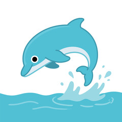 Blue Dolphin Jumping Out of Water Illustration
