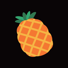 Pineapple with Green Leaves on Black Background
