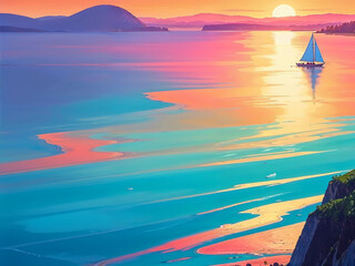 sailboat on ocean idyll. Copy space