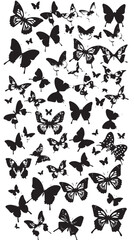Fototapeta premium Set Mega Collection Bundle pretty Butterfly butterflies , black silhouettes isolated on white background