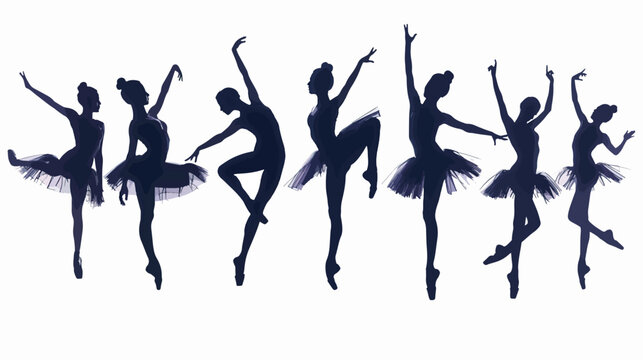 Set of ballet dancers silhouettes , black silhouettes isolated on white background