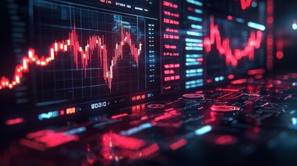 Digital stock market graphs, red & blue