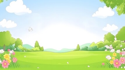 Fototapeta premium Cartoon Spring Meadow Landscape Illustration