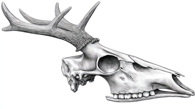 Detailed illustration of a deer skull and antlers (1)