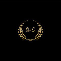 QE beautiful feminine and elegant wedding monogram initial logo with circle floral gold