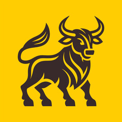 Bull icon silhouette isolated on yellow background. Vector illustration.