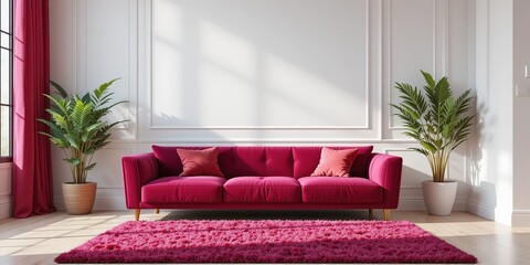 Modern Velvet Sofa Against Empty White Wall - 3D Render