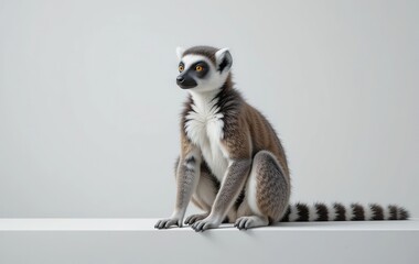 Majestic Lemur on White Surface