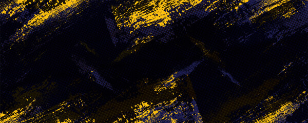 Abstract yellow-blue frame on a dark background. Sporty design in grunge style. Illustration for sports