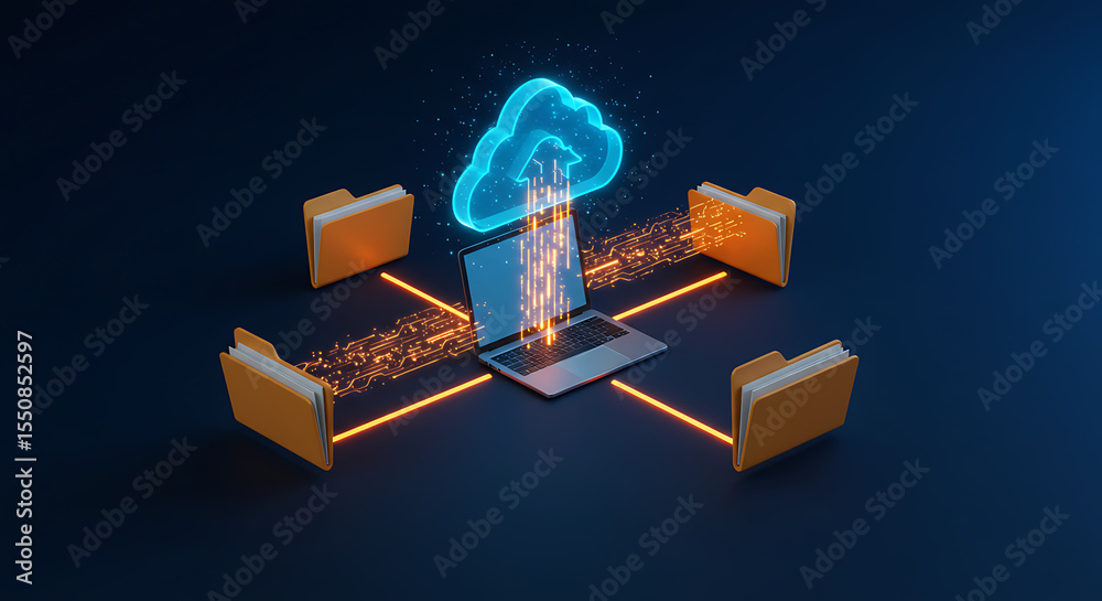 Poster cloud data connection: a detailed representation of data transmission and storage in the cloud using