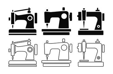 Sewing Machine Icon Set. Sewing Machine Silhouettes and Line Art.