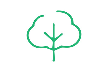 The image shows a simple green line icon of a cotton plant. The design features a stylized cotton boll with a central stem branching out into three symmetrical arms.