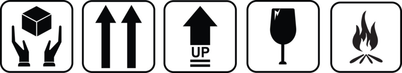 Shipping and Handling Black and White Minimalist Safety Icon Set