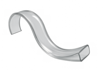 Glass slide curving and descending on transparent background, suitable for concepts related to playground equipment, futuristic design, and transparent materials