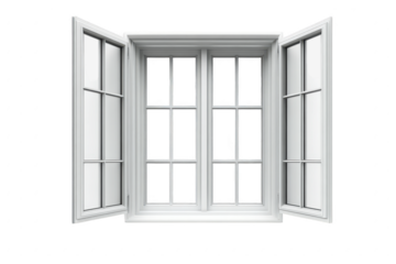 White window frame with multiple panes isolated on transparent background