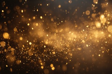 Gold dust particles floating in air, soft light bokeh, abstract luxury atmosphere, ethereal glow, soft focus, artistic composition, premium elegance style.