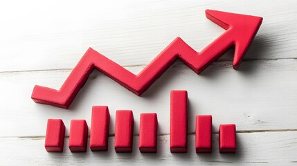 Obraz premium Red Arrow Upward Trend Growth Chart Blocks Business Success