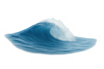 Powerful ocean wave crashing, generating white foam against transparent background, highlighting marine dynamic energy and natural force