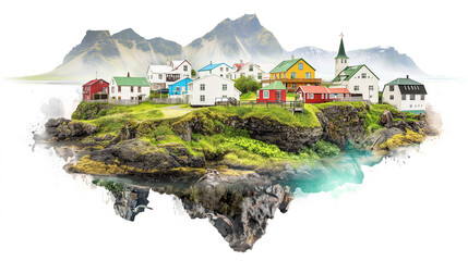 Iceland Travel Collage of famous places. Element for Advertisement, postcard, poster