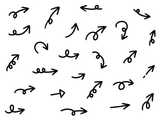 Obraz premium 手書きのゆるい矢印アイコンのベクターイラストセット。落書き、手描き、シンプル、やじるし