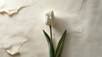 Elegant White Tulip on a Textured Cream Background