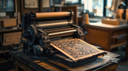 Fototapeta premium Printing on an Old Letterpress with Intricate Design