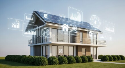 Modern House with Solar Panels and Smart Home Technology Integrated Seamlessly for Sustainable Living