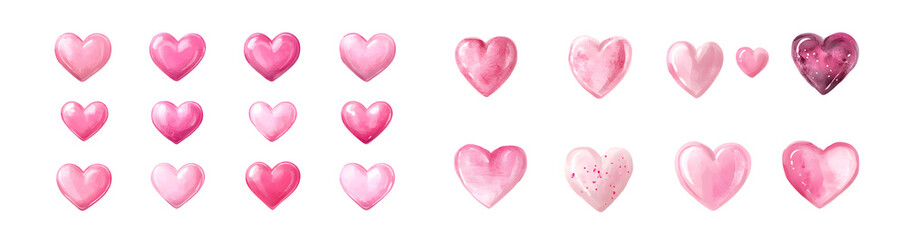 Fototapeta premium Collection of various shades of pink hearts. isolated on transparent background