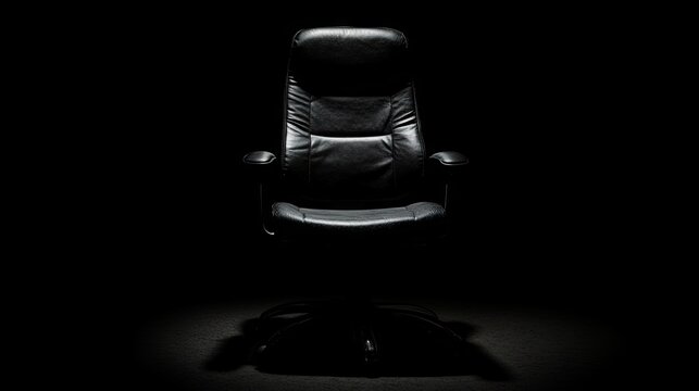 Black leather office chair in a dark room. - Powered by Adobe