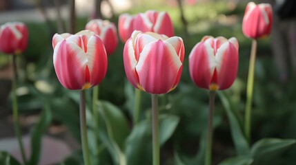 Beautiful Pink and White Tulips Spring Flowers Garden Bloom