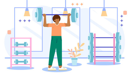 Person lifting weights in a bright gym, suitable for fitness and exercise concepts in commercial and editorial projects.