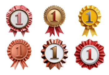 Colorful Award Ribbons with Number One Badge for Achievement Recognition