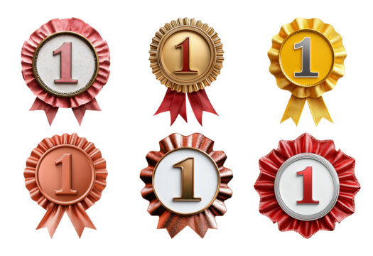 Colorful Award Ribbons with Number One Badge for Achievement Recognition