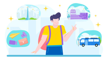 Tourist planning trip to Rome and Jakarta, looking at maps, landmarks, and transportation options. Ideal for travel agencies and websites.