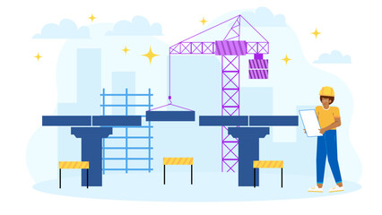 Construction site with a crane and worker, ideal for construction industry presentations, building development articles, or engineering website banners.