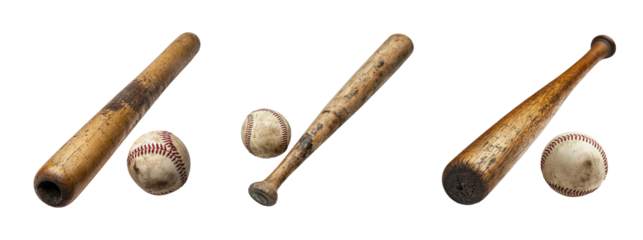 Vintage Baseball Bats and Balls for Sports Equipment and Games Background