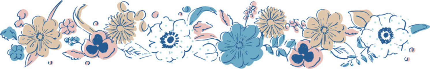 手描きの草木イラスト。草木と花のベクター素材。草木と花の夏のシンプル背景フレーム。植物セット。Hand drawn illustration of plants and trees. Vector material of plants, trees and flowers. Summer simple background frame of plants, trees and flowers. P