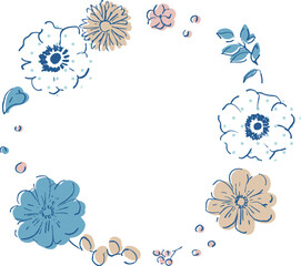 手描きの草木イラスト。草木と花のベクター素材。草木と花の夏のシンプル背景フレーム。植物セット。Hand drawn illustration of plants and trees. Vector material of plants, trees and flowers. Summer simple background frame of plants, trees and flowers. P