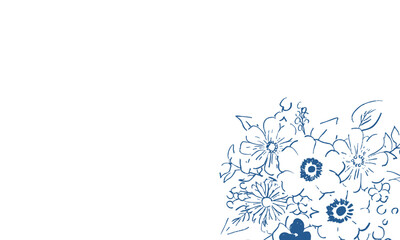 手描きの草木イラスト。草木と花のベクター素材。草木と花の夏のシンプル背景フレーム。植物セット。Hand drawn illustration of plants and trees. Vector material of plants, trees and flowers. Summer simple background frame of plants, trees and flowers. P