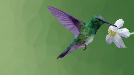 Geometric hummingbird with flower illustration.