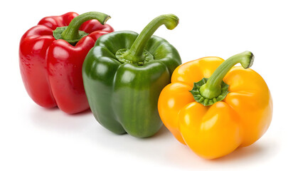 Fresh colorful bell peppers red green yellow healthy food vegetables isolated on white background studio shot