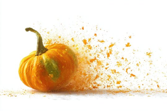 Orange pumpkin exploding into a colorful spray. - Powered by Adobe