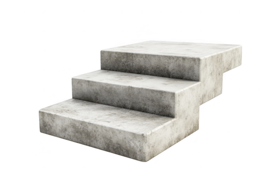 Three concrete steps isolated on a transparent background