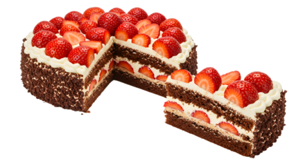 A beautifully decorated chocolate cake layered with fresh strawberries, perfect for celebrations and dessert displays