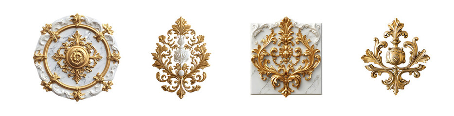 Ornate gold and white decorative elements. isolated on transparent background