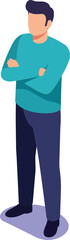 Young man standing with crossed arms in casual outfit and confident posture illustration