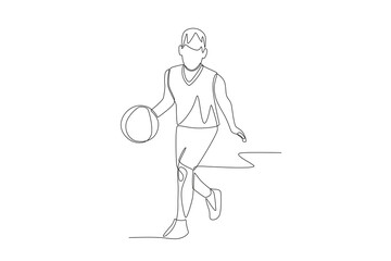Boys playing basketball. Children hobbies concept one-line drawing