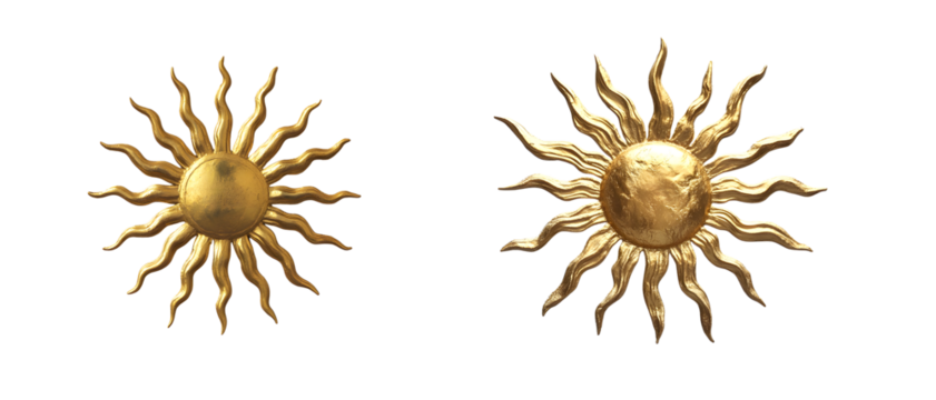set of golden sunburst designs on a white background.